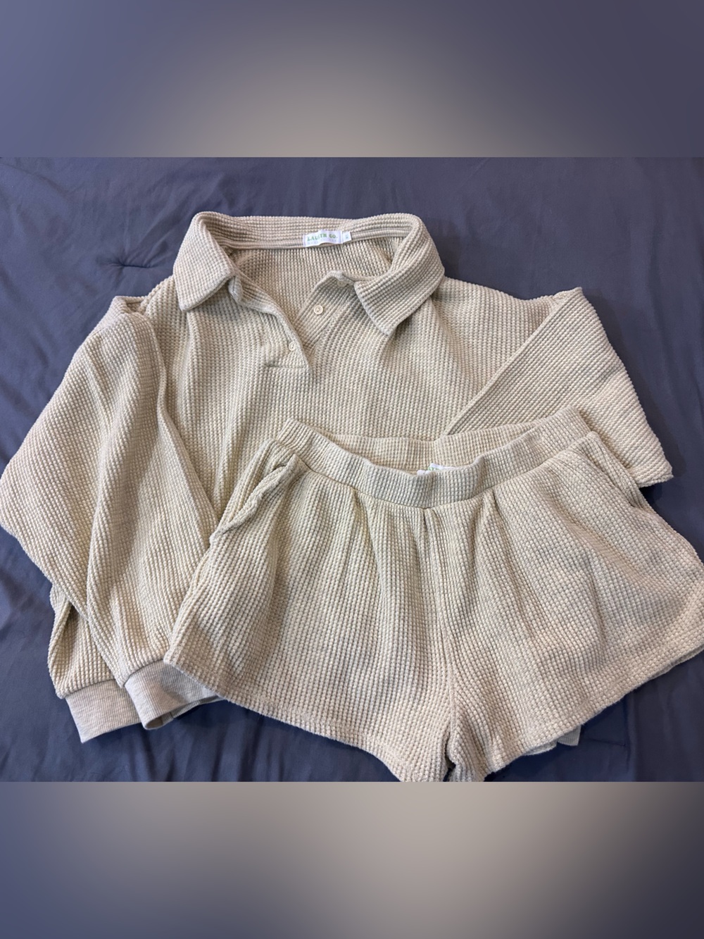 Cozy LAURYN CO Knit Collar Lounge Set in Pale Yellow M/L